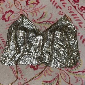 Edikted Gold Sequin Crop Top